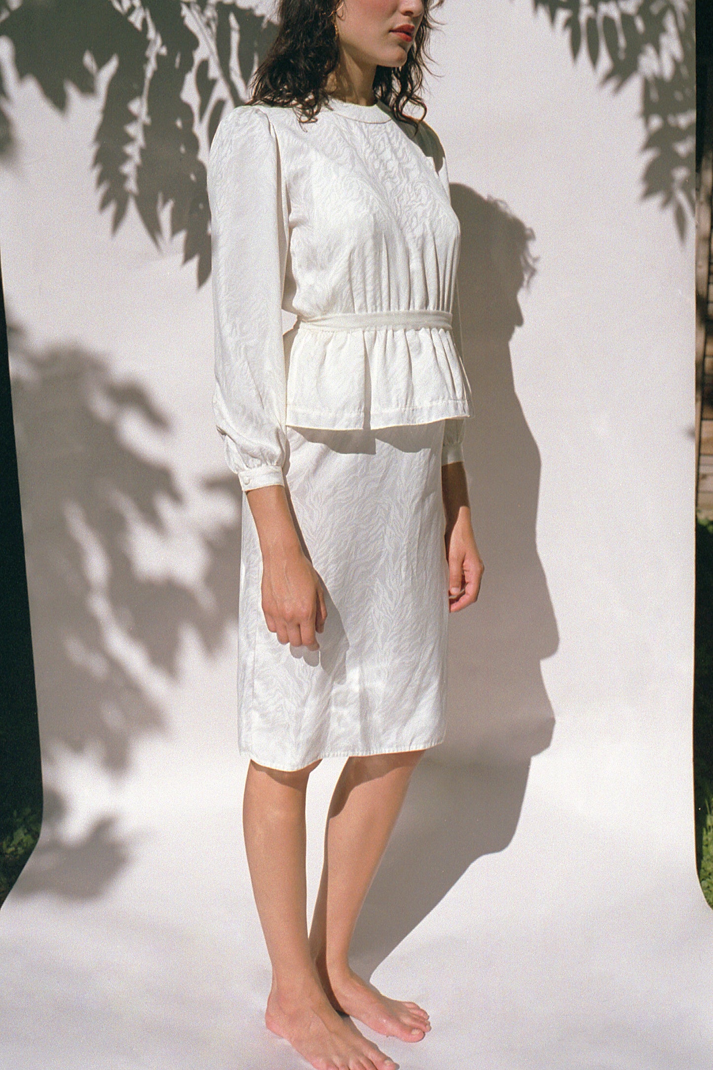 1980s White Long Sleeve Dress