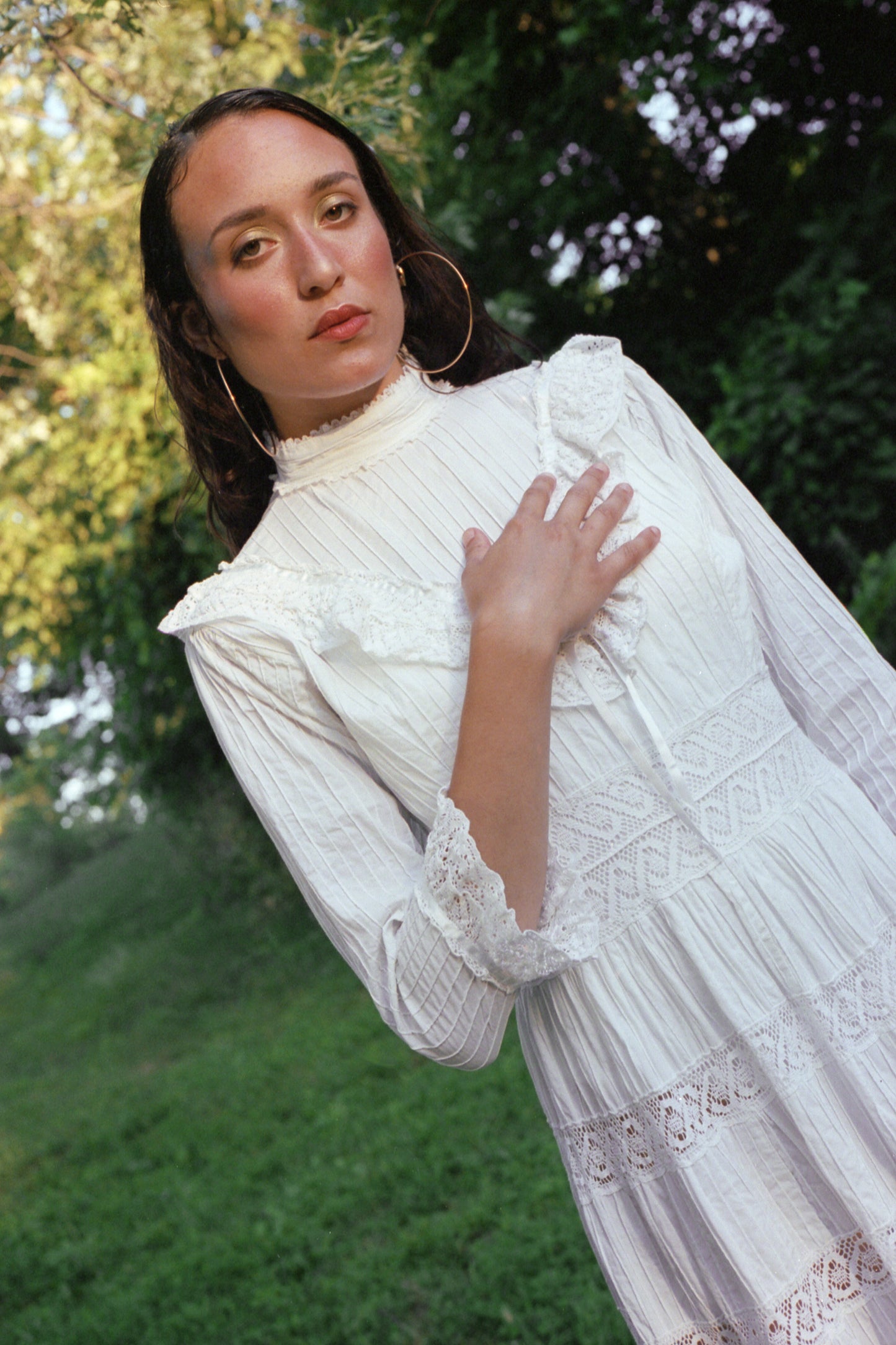 1960s Victorian Style White Dress