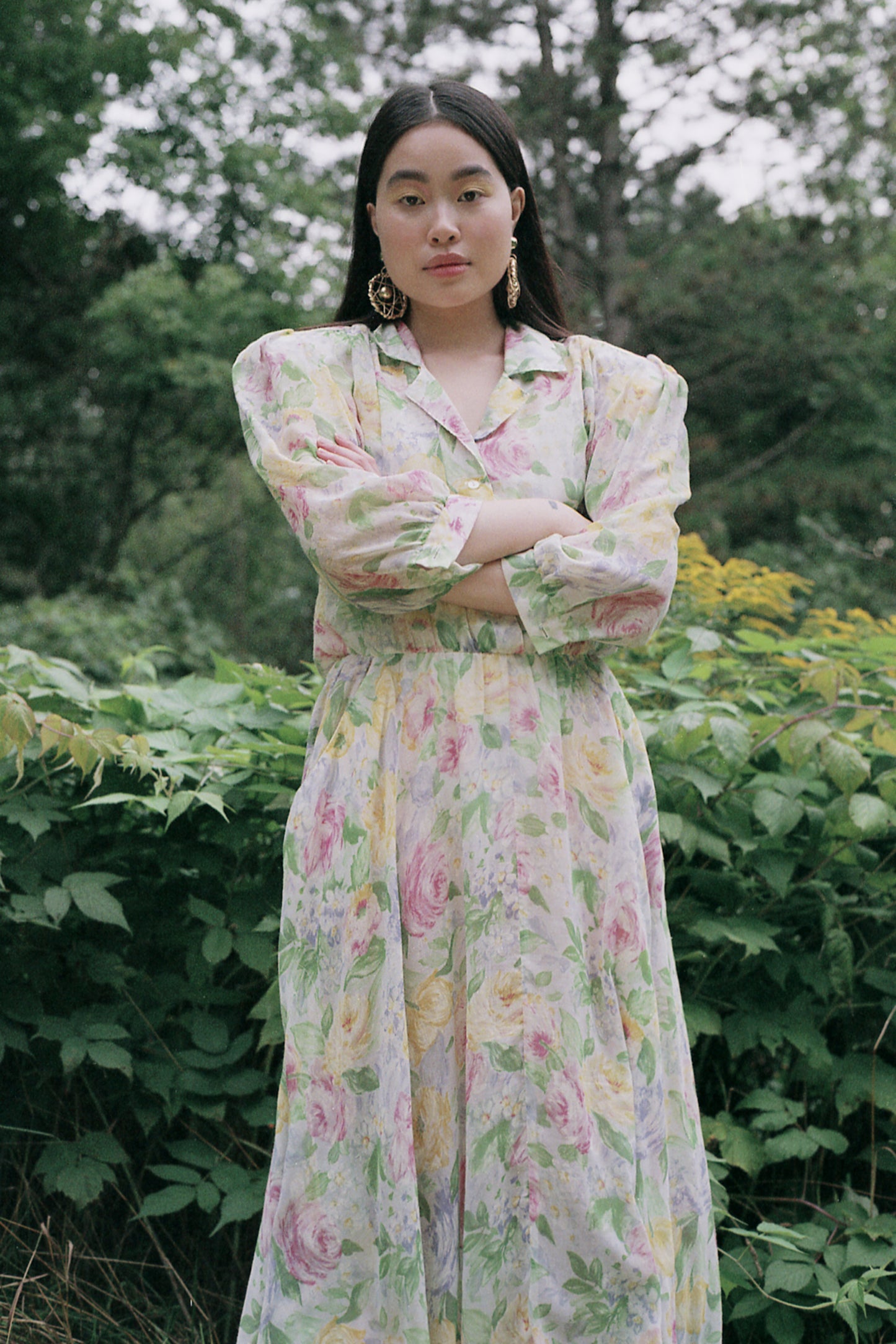 Soft Focus Floral Gauzy Shirt Dress