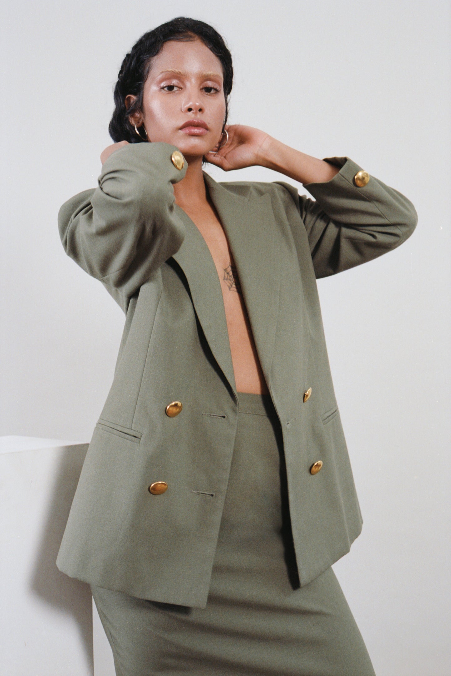 Olive Green 80s Skirt Suit