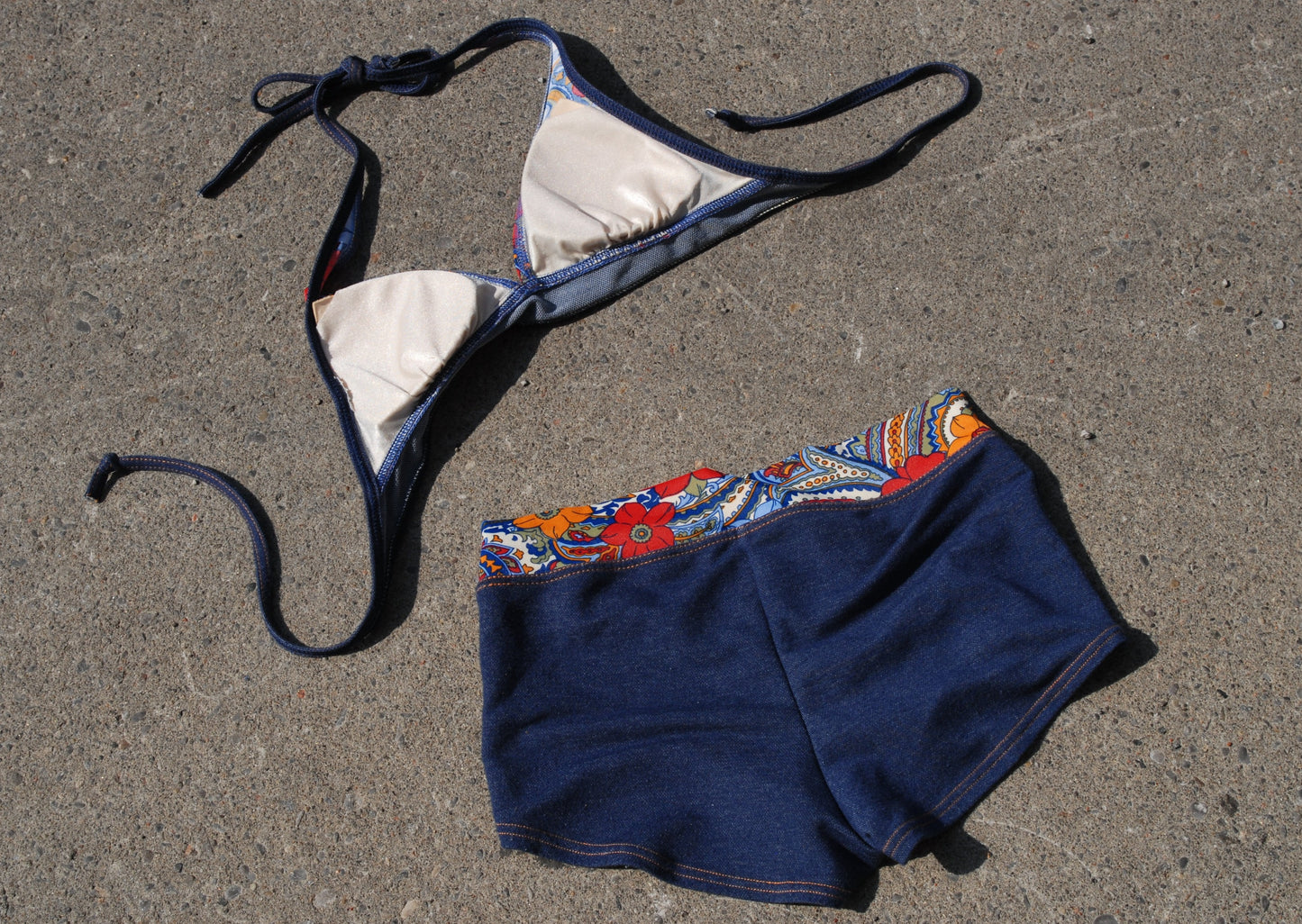 90's Floral & Faux Denim Bikini Set