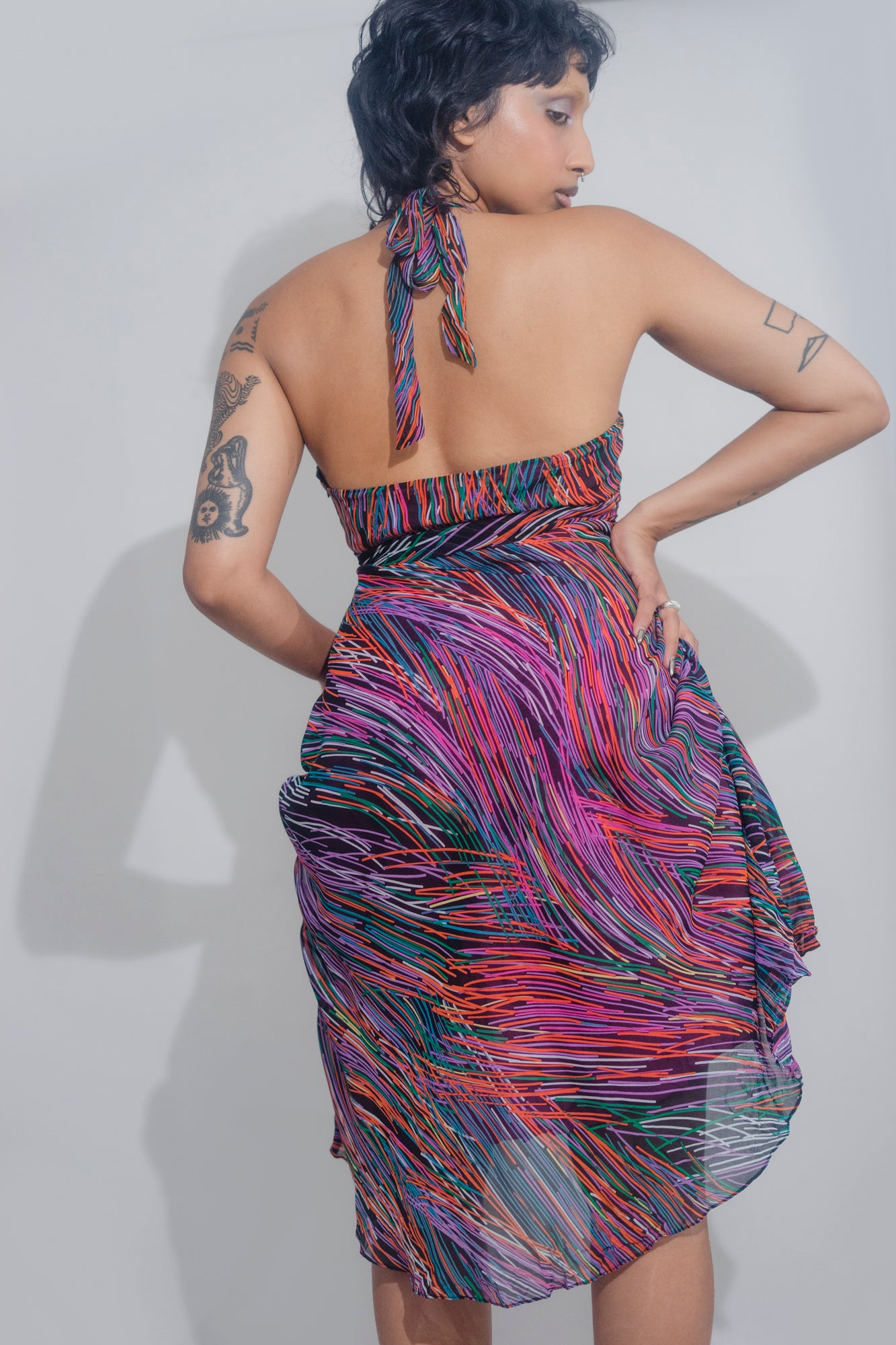 BCBG Technicolour Print Silk Halter Dress (S)