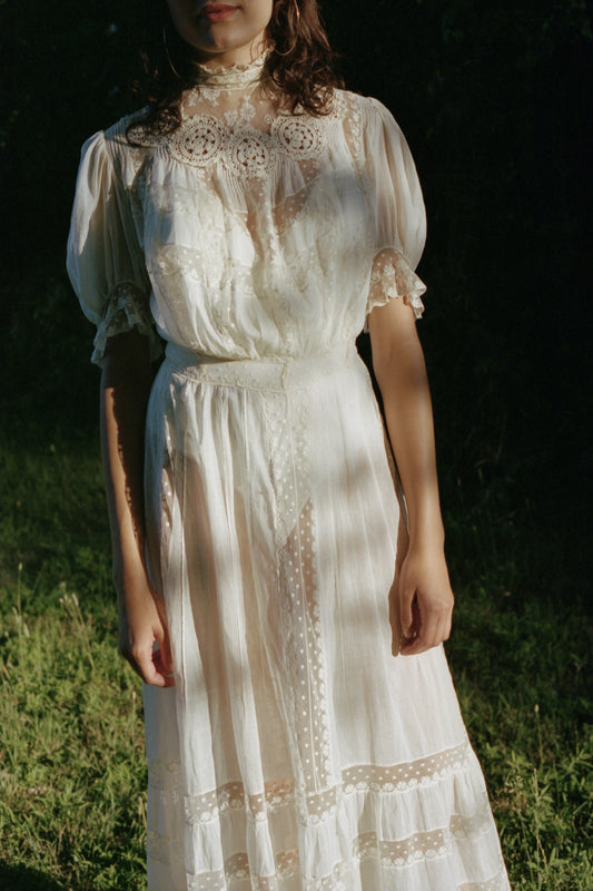 Victorian Era White Cotton Gown