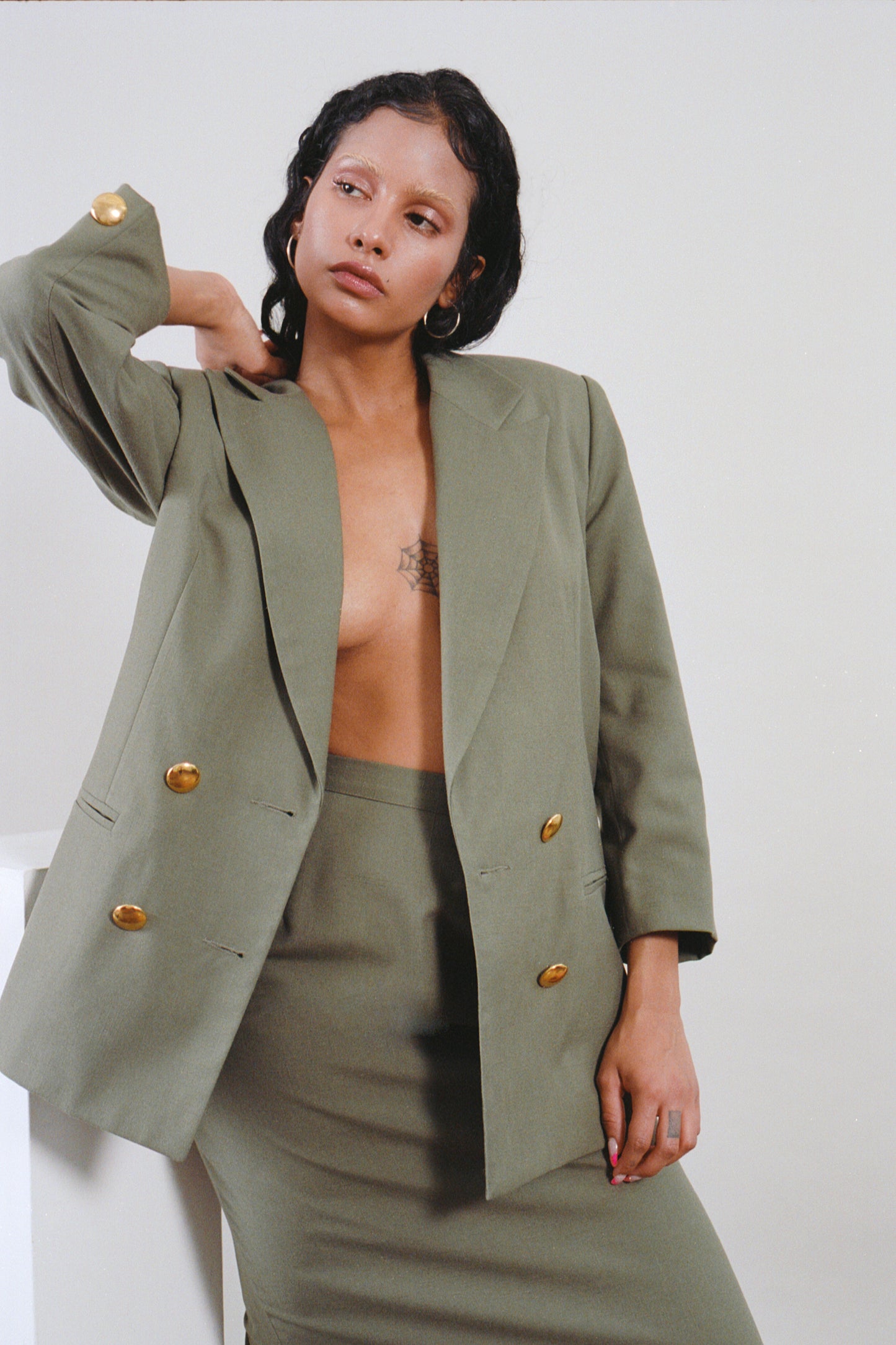 Olive Green 80s Skirt Suit